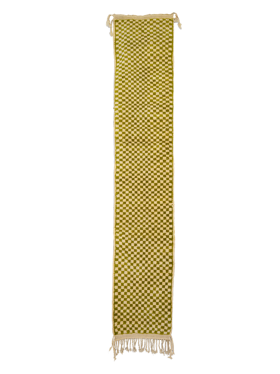 M’rirt’s Avocado-Hued Microcheck Hand-Knot | 22" x 12'-4"
