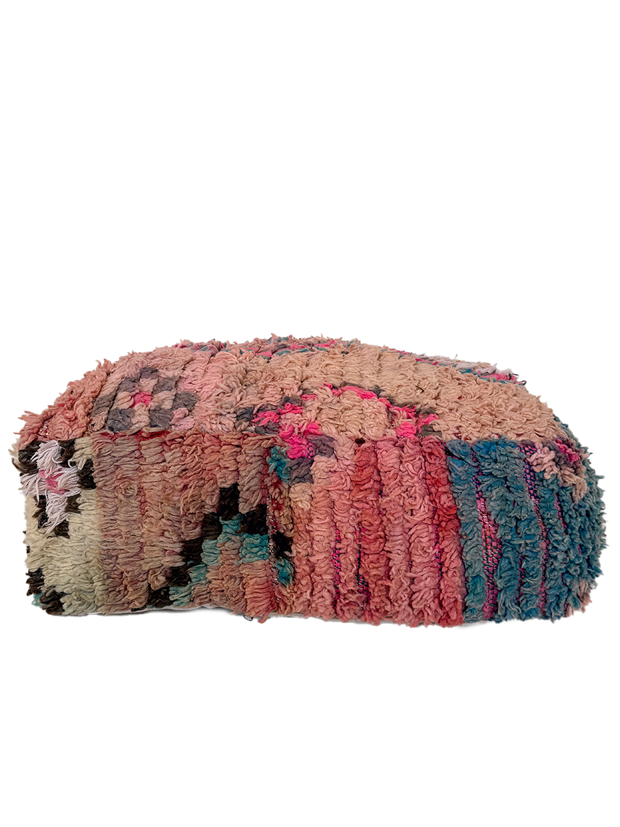Vintage Boucherouite Pouf – Cotton Candy | Moroccan Floor Cushion