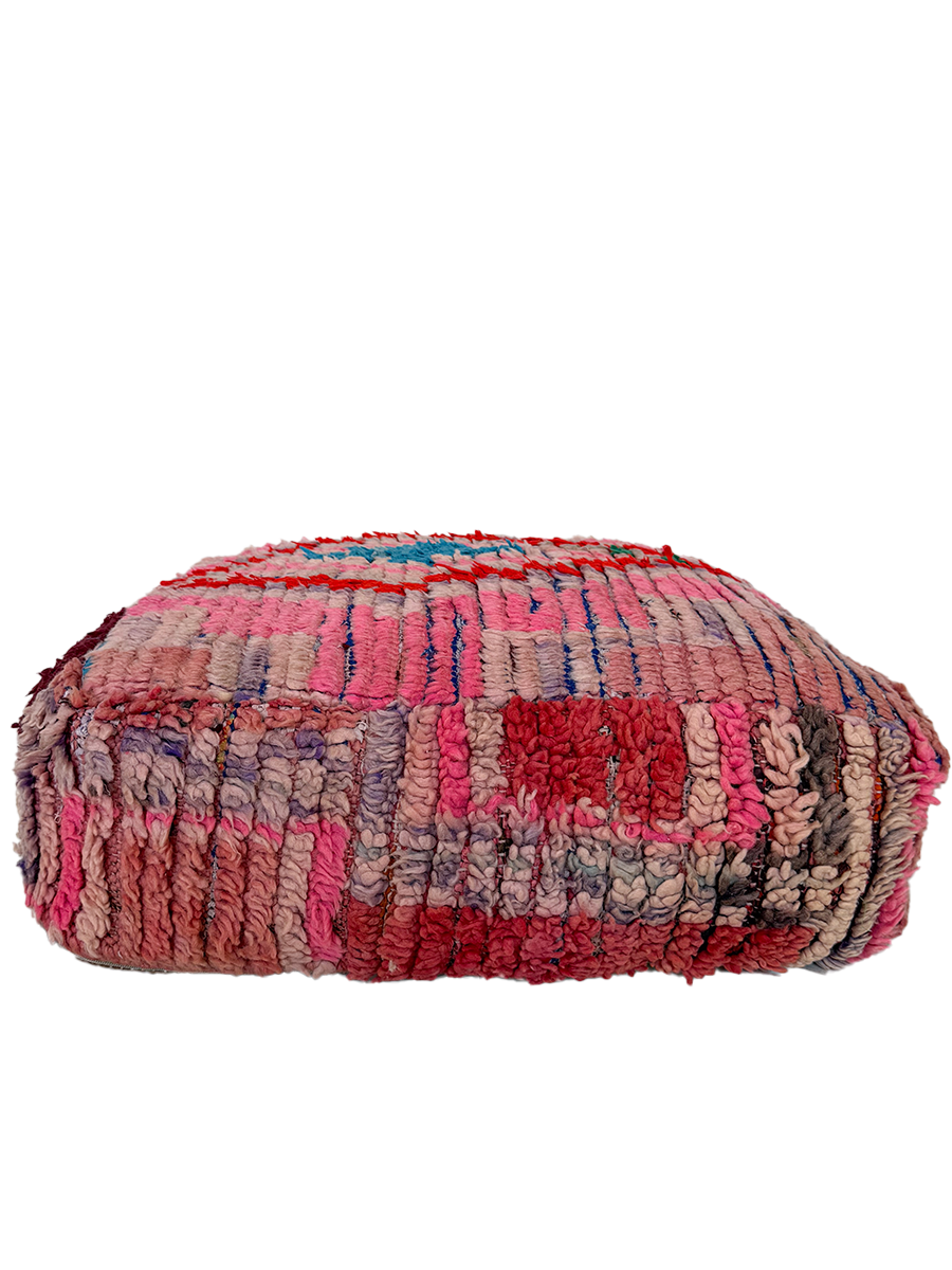 Vintage Boucherouite Pouf – Layered Mauve | Moroccan Floor Cushion