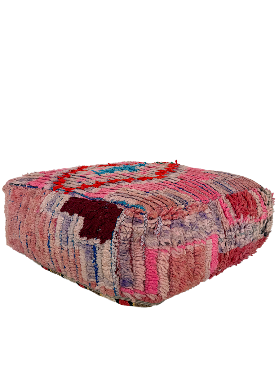 Vintage Boucherouite Pouf - Layered Mauve